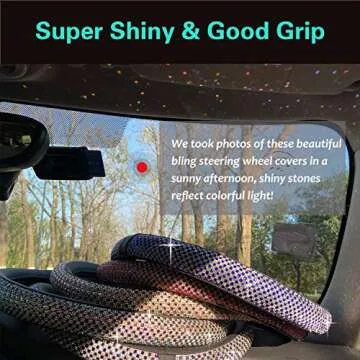PINCTROT Bling Bling Comfy Steering Wheel Cover with Jumbo Crystal Rhinestones, Anti-Slip Diamond Leather, Universal 15 Inch (Black)