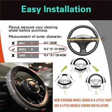 PINCTROT Bling Bling Comfy Steering Wheel Cover with Jumbo Crystal Rhinestones, Anti-Slip Diamond Leather, Universal 15 Inch (Black)