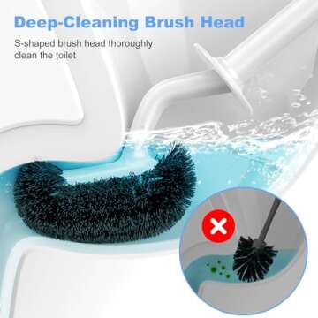 HAMITOR Toilet Bowl Brush Holder Set: Curved Design with Holder for Deep Cleaning Under Rim - Compac...