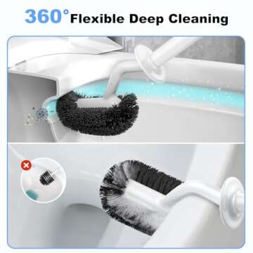 HAMITOR Toilet Bowl Brush Holder Set: Curved Design with Holder for Deep Cleaning Under Rim - Compact Hidden Scrubber for Small Space - Modern RV Bathroom Accessories - White