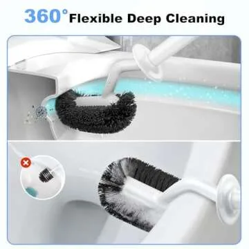 HAMITOR Toilet Bowl Brush Holder Set: Curved Design with Holder for Deep Cleaning Under Rim - Compact Hidden Scrubber for Small Space - Modern RV Bathroom Accessories - White