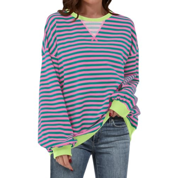 ANRABESS Women Striped Oversized Sweatshirt Long Sleeve Crewneck - Trendy Essential for Fall