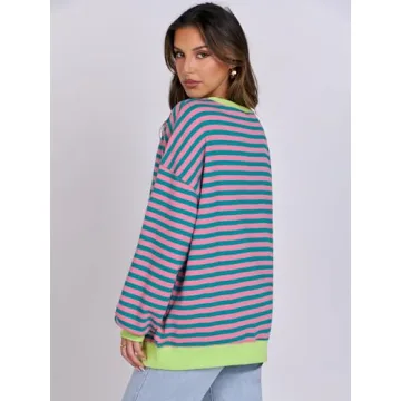 Vibrant ANRABESS Striped Oversized Sweatshirt for All Ages