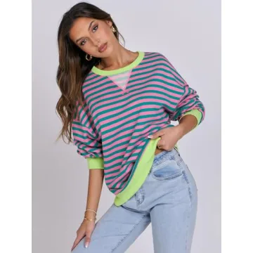 Vibrant ANRABESS Striped Oversized Sweatshirt for All Ages