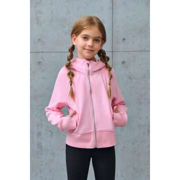 rrhss Girls Zip Up Hoodies Sweatshirts Long Sleeve Thumb Hole Pullover Tops with Pockets 5-14 Years,...