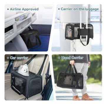 Petsfit Airline Approved Dog Carrier Cat Carrier, Soft-Sided Collapsible Pet Carrier for Travel, 3 Carrying Ways, Lightweight and Ventilation on 5 Sides, Escape Proof, with Soft Fleece Pad