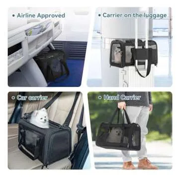 Petsfit Airline Approved Dog Carrier Cat Carrier, Soft-Sided Collapsible Pet Carrier for Travel, 3 Carrying Ways, Lightweight and Ventilation on 5 Sides, Escape Proof, with Soft Fleece Pad