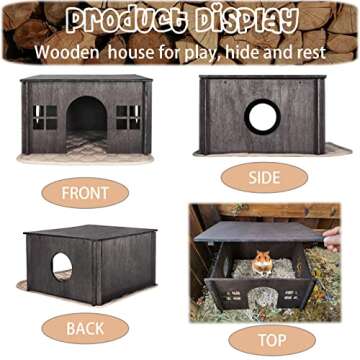 Hamster Hideout,Wooden Hamster House with Windows,Detachable and Large Size Suitable for Two Guinea ...