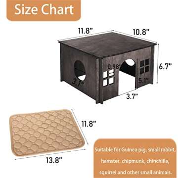 Hamster Hideout,Wooden Hamster House with Windows,Detachable and Large Size Suitable for Two Guinea Pig Hideout, Ventilated wood Habitats Decor for Chinchilla, Hamster Mice Gerbils Mouse -Walnut Color