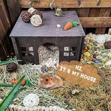 Hamster Hideout,Wooden Hamster House with Windows,Detachable and Large Size Suitable for Two Guinea Pig Hideout, Ventilated wood Habitats Decor for Chinchilla, Hamster Mice Gerbils Mouse -Walnut Color