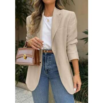 PRETTYGARDEN 2025 Blazers for Women Business Casual Long Sleeve Lapel Open Front Suit Jacket Work Blazer with Pockets (Beige Apricot,Medium)