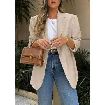 PRETTYGARDEN 2025 Blazers for Women Business Casual Long Sleeve Lapel Open Front Suit Jacket Work Blazer with Pockets (Beige Apricot,Medium)