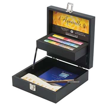 Sennelier French Artists' Watercolor Wood Box, 28 Piece Set, Multi
