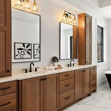 HAHZT Black and Gold Bathroom Vanity Light 3-Lights Bathroom Light Fixtures Over Mirror with Clear Glass Shade 22.4 inch Wall Sconce Lighting Bath(Exclude E26 Bulb)