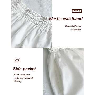 BEAUZSUZSANA 100% Cotton Women Skirt High Elastic Waist A-Line Vintage Puffy Pleated Skirt with 2 Pockets (Ivory,S)