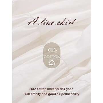 BEAUZSUZSANA 100% Cotton Women Skirt High Elastic Waist A-Line Vintage Puffy Pleated Skirt with 2 Pockets (Ivory,S)