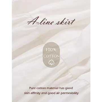 BEAUZSUZSANA 100% Cotton Women Skirt High Elastic Waist A-Line Vintage Puffy Pleated Skirt with 2 Pockets (Ivory,S)