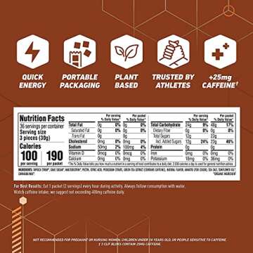 CLIF BLOKS - Energy Chews - Orange with 25mg Caffeine - Non-GMO - Plant Based Food - Fast Fuel for Cycling and Running-Workout Snack (2.1 Ounce Packet, 3 Count)