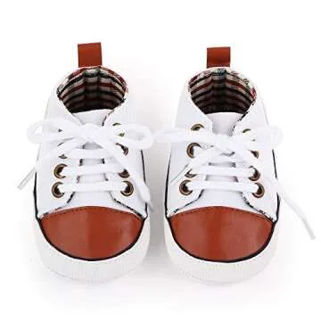 KKIIDDSS Unisex Baby Girls Boys Canvas High-top Shoes, Newborn Infant Anti-Slip Soft Sole Frist Walking Breathable Sneakers (A01 White_Brown,0-6 Months)