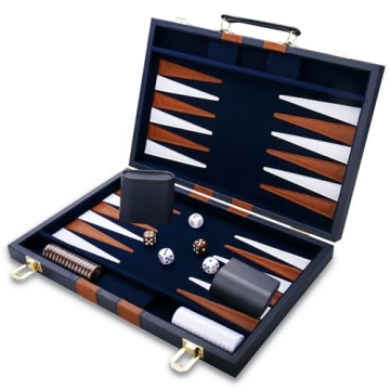 Backgammon Set - Classic Board Game with Premium Leather Case - Portable Travel Strategy Backgammon ...