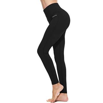 BALEAF Leggings for Women with Pockets Tummy Control Compression Workout Athletic Running High Waisted Yoga Pants Black L