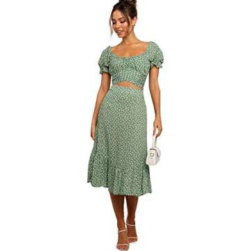 LYANER Women's Floral Self Tie Crop Top & Skirt Set