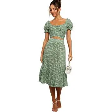 LYANER Women's Floral Self Tie Crop Top & Skirt Set
