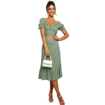 LYANER Women's Floral Self Tie Crop Top & Skirt Set