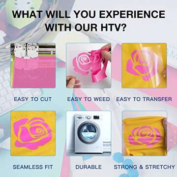 HTVRONT HTV Vinyl Rolls Heat Transfer Vinyl - 12" x 8ft Pink HTV Vinyl for Shirts, Iron on Vinyl for All Cutting Machine - Easy to Cut & Weed for Heat Vinyl Design (Pink)