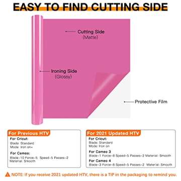 HTVRONT HTV Vinyl Rolls Heat Transfer Vinyl - 12" x 8ft Pink HTV Vinyl for Shirts, Iron on Vinyl for All Cutting Machine - Easy to Cut & Weed for Heat Vinyl Design (Pink)