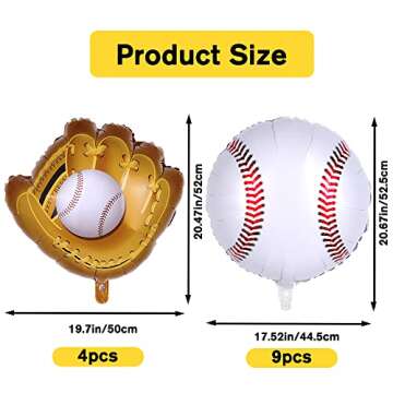 YUJUN 13PCS Baseball Balloons & Jumbo Glove Foil Set for Themed Parties
