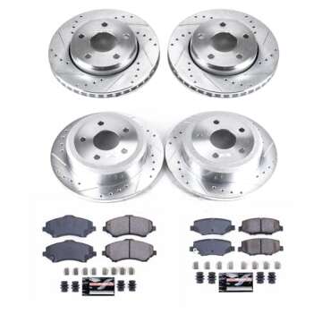 Power Stop K2798 Front and Rear Z23 Carbon-Fiber Ceramic Brake Pads and Drilled Slotted Rotors Brake...