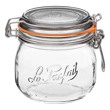 Le Parfait Super Jar, Canning Jars, 500mL French Glass Canning Jar w/Round Body, Glass Jars With Airtight Lid, Canning Jars Wide Mouth, Glass Jar w/Lid, Clear Jars, Clear Glass Jars (16oz/Pint, 1 pk)