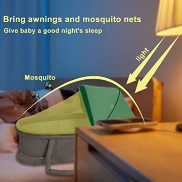 Holy Cat Travel Bassinet Portable Bassinet-Folding Baby Bassinet iin Bed Mini Travel Crib Infant Travel Bed with Mosquito Net and Canopy Lightweight Washable Foldable-Lightgrey