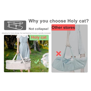 Holy Cat Travel Bassinet Portable Bassinet-Folding Baby Bassinet iin Bed Mini Travel Crib Infant Travel Bed with Mosquito Net and Canopy Lightweight Washable Foldable-Lightgrey