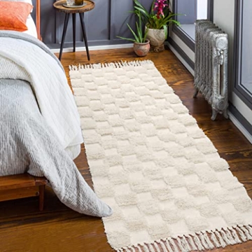 Lanffia Boho Checkered Tufted Rug - 2x7 Kitchen Runner Rug Washable Hallway Runner with Tassels Indo...