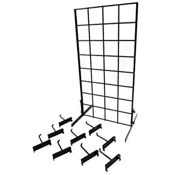Counter Top Gridwall Display Unit, 24" x 12" Tabletop Grid with [10] 4" D Grid Hooks, Black, 1 Unit