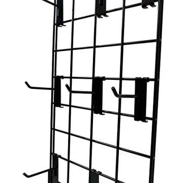 Counter Top Gridwall Display Unit, 24" x 12" Tabletop Grid with [10] 4" D Grid Hooks, Black, 1 Unit
