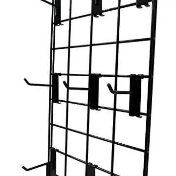 Counter Top Gridwall Display Unit, 24" x 12" Tabletop Grid with [10] 4" D Grid Hooks, Black, 1 Unit
