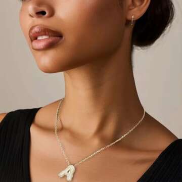 CIELTEAR Bubble Letter Necklace Gold Initial Necklaces for Women Chunky Charm Necklace Pendant A 14K...