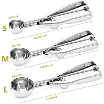 Ice Cream Scoop, 3Pcs Cookie Scoop Set, 18/8 Stainless Steel Cookie Dough Scoop, Cookie Scoops for B...