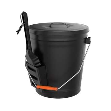 Home-Complete 4.75 Gallon Black Ash Bucket with Lid and Shovel-Essential Tools for Fireplaces, Fire ...