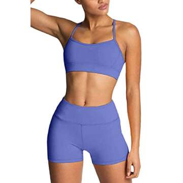 IMEKIS Workout Sets for Women 2 Piece Yoga Outfit: Tracksuits High Waisted Running Biker Shorts with...