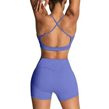 IMEKIS Workout Sets for Women 2 Piece Yoga Outfit: Tracksuits High Waisted Running Biker Shorts with Adjustable Strap Sport Bra Exercise Running Clothes Athletic Gym Sets Matching Active Wear Blue S