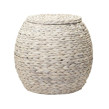 Chic Woven Wicker Basket Side Table with Lid