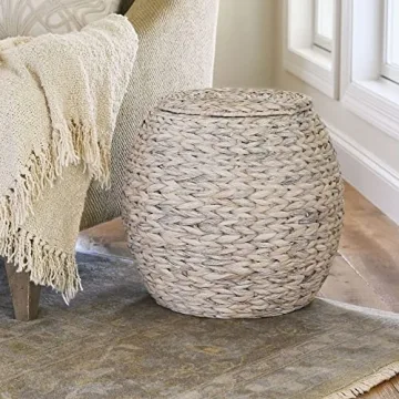 Chic Woven Wicker Basket Side Table with Lid