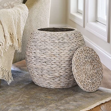 Chic Woven Wicker Basket Side Table with Lid