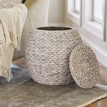 Chic Woven Wicker Basket Side Table with Lid