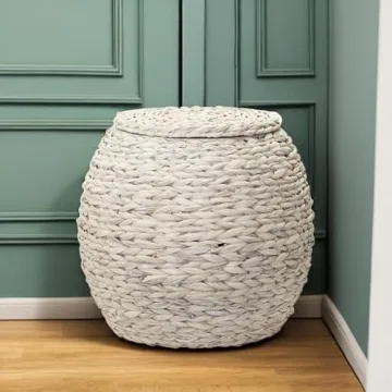 Chic Woven Wicker Basket Side Table with Lid