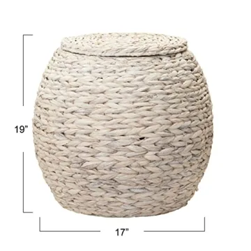 Chic Woven Wicker Basket Side Table with Lid